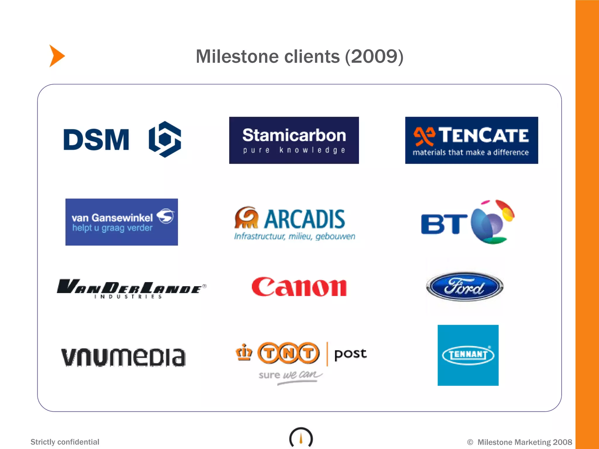 Milestone clients (2009)




Strictly confidential                              © Milestone Marketing 2008
 