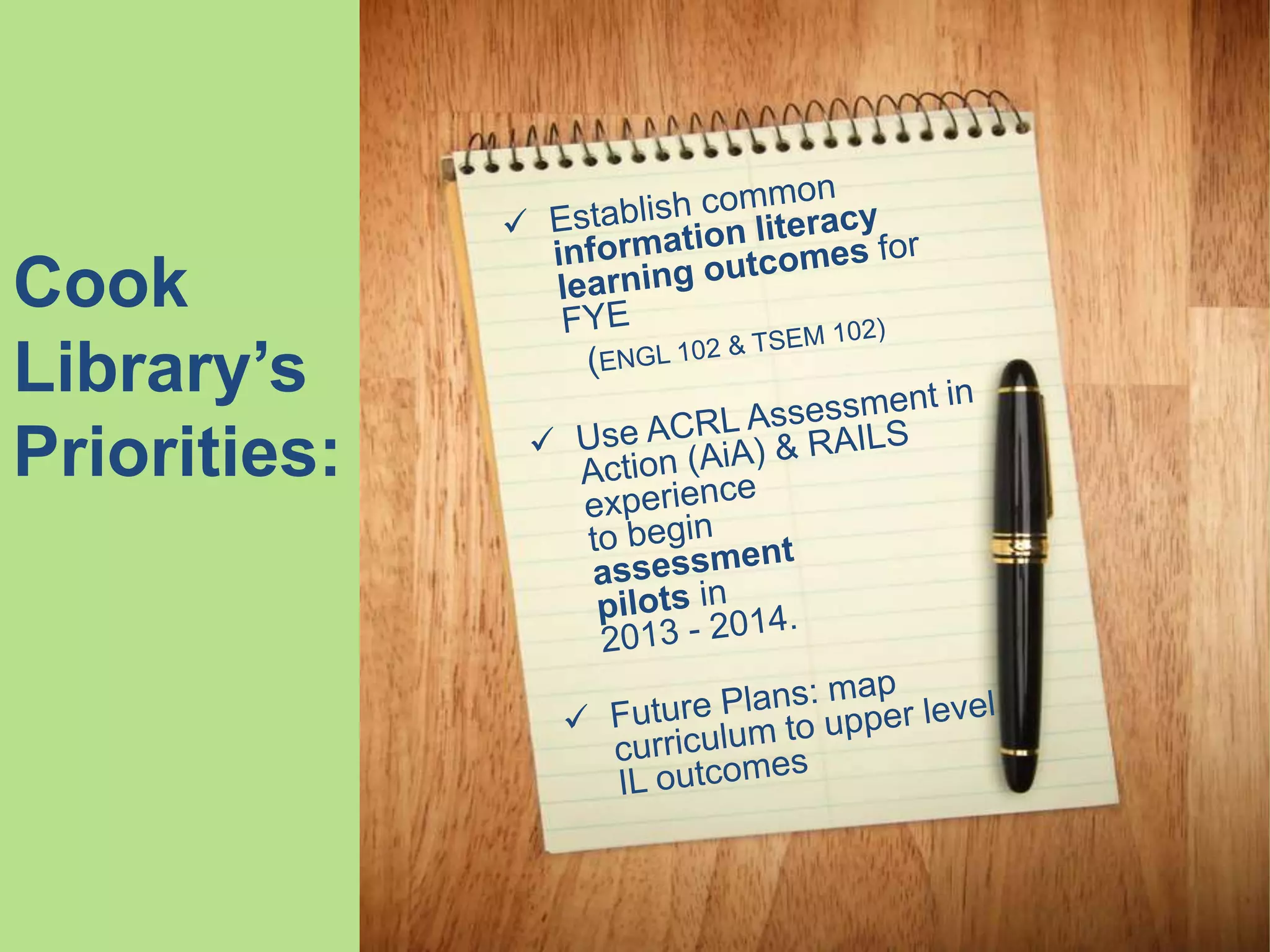 Cook
Library’s
Priorities:
 