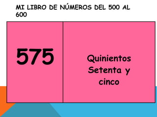 MI LIBRO DE NÚMEROS DEL 500 AL
600
575 Quinientos
Setenta y
cinco
 