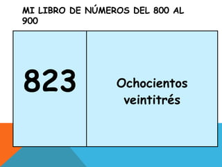 MI LIBRO DE NÚMEROS DEL 800 AL
900
823 Ochocientos
veintitrés
 