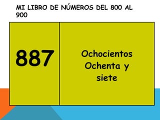 MI LIBRO DE NÚMEROS DEL 800 AL
900
887 Ochocientos
Ochenta y
siete
 
