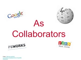 Characteristics of Web 2.0 ToolsNot tied to a device--Internet access neededPortability--available from any deviceNo software--but Web plug-ins No programmingOS not an issue usually (although browser may matter)User-generated contentSharing--content, expertise Global connectionsPerpetual Betawww.flickr.com/photos/11979533@N00/441921094