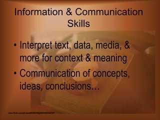 Responsible UsePromote the understanding & practice of the responsible use of information & technologyAdvise & assist teachers in the creation of plagiarism-proof assignmentsProvide resources for teaching responsible use including copyright, Creative Commons, technology use www.flickr.com/photos/34427470616@N01/1141305603