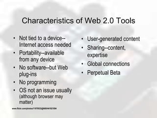 In the beginning of the WebStatic Web sitesSource of information/simple answers Limited media--photos & illustrationsOne-way communication Needed design & coding skillsNeeded proprietary softwareAccess to a serverwww.flickr.com/photos/51512551@N00/3359491617
