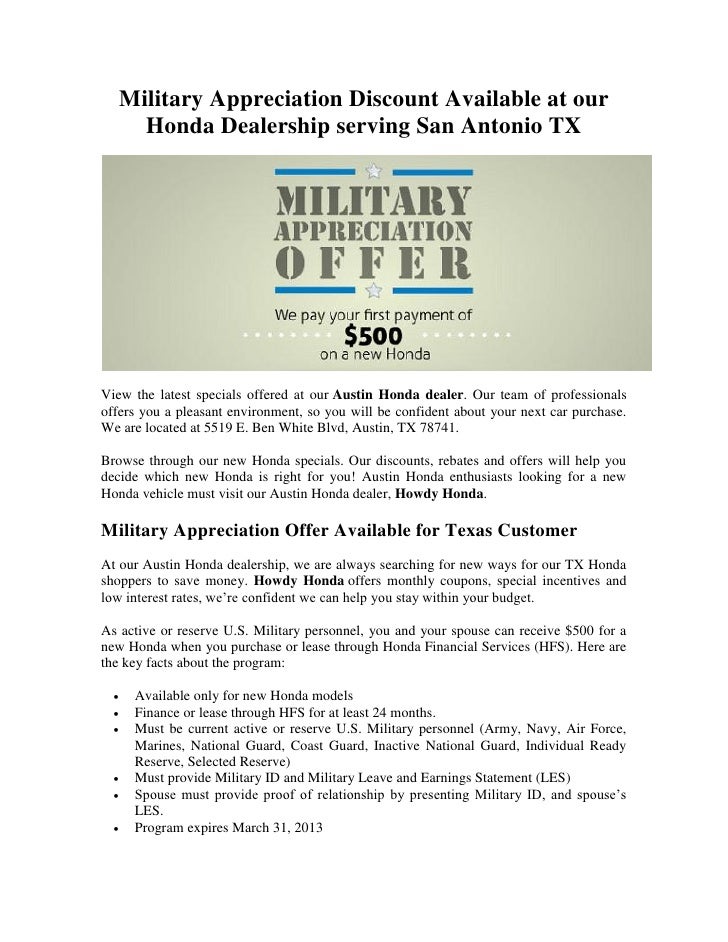 Honda Dealership San Antonio Tx >> Military Appreciation Discount Available At Our Honda Honda Dealership San Antonio Tx >> Military Appreciation Discount Available At Our Honda