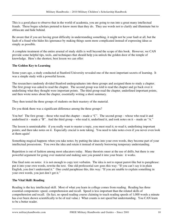Military Childrens Scholarship Handbook 2010