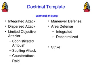 Examples Include: <ul><li>Integrated Attack  </li></ul><ul><li>Dispersed Attack </li></ul><ul><li>Limited Objective Attack...