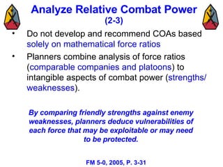 Analyze Relative Combat Power  (2-3) <ul><li>Do not develop and recommend COAs based  solely on mathematical force ratios ...