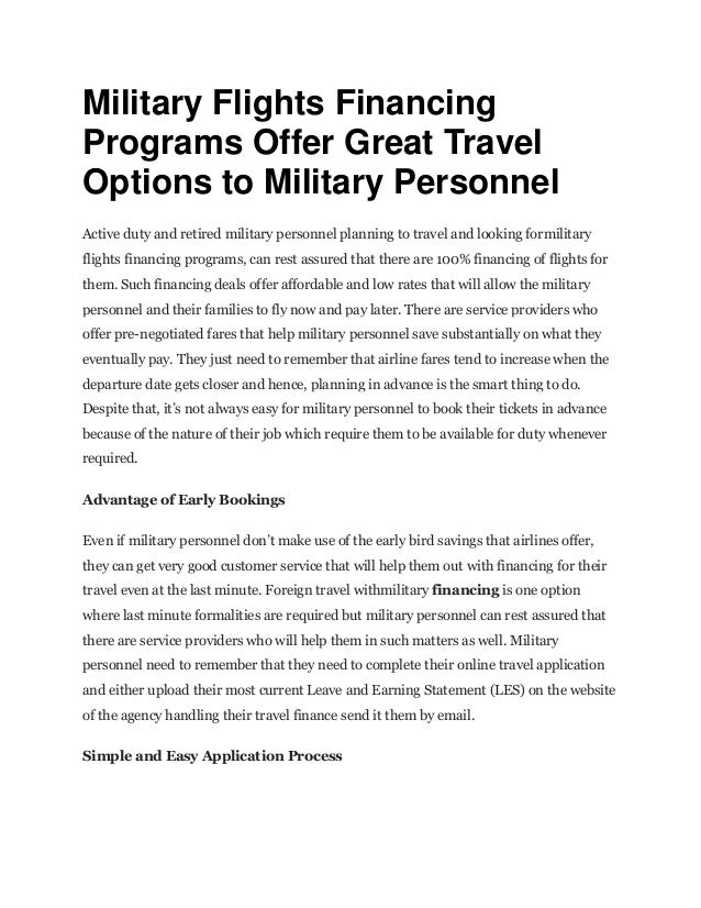 Military flights financing programs offer great travel options to