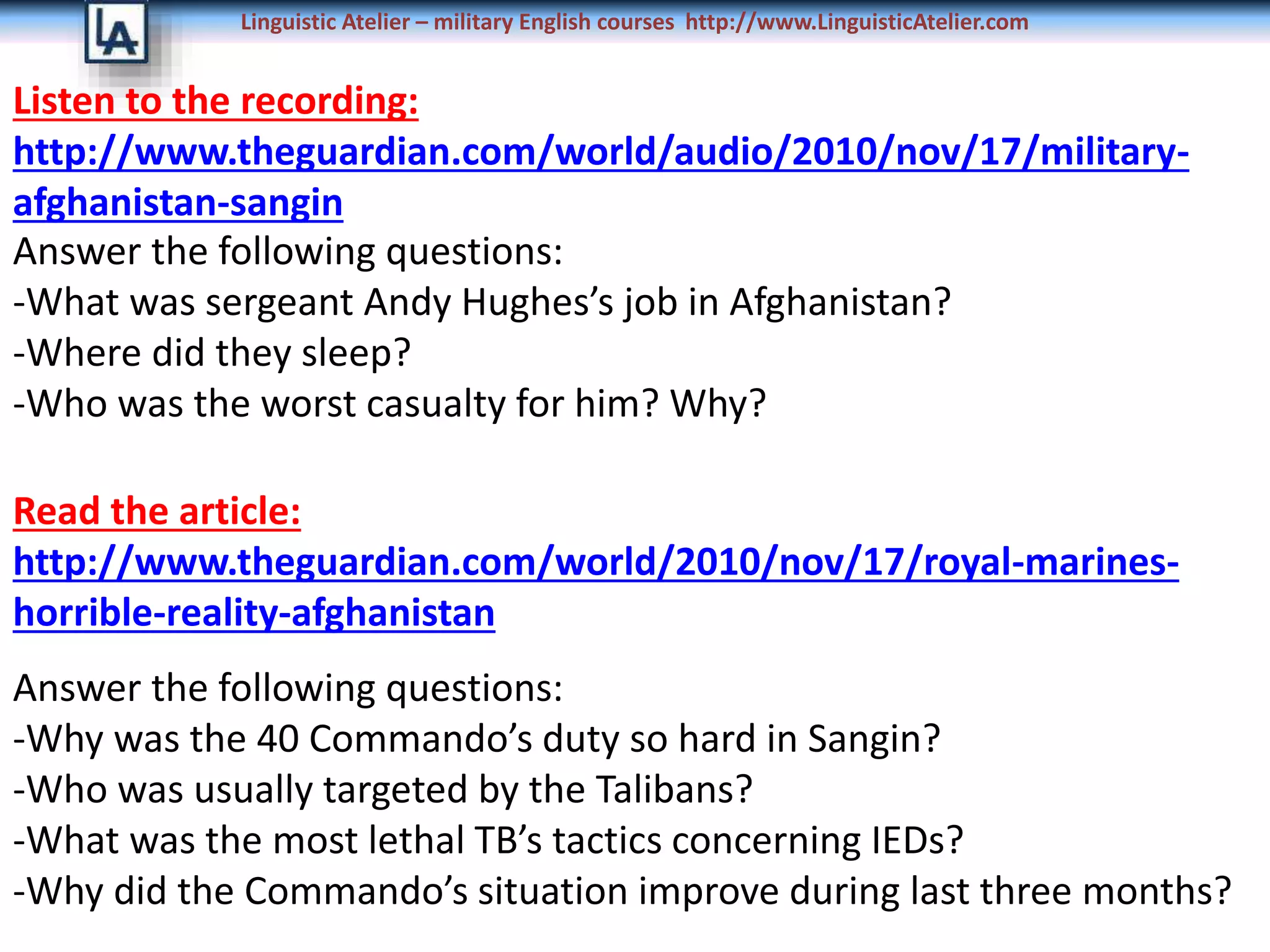 Military patrol radio communication English speaking exercises | PPTX