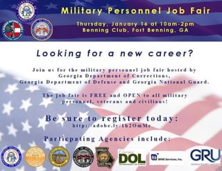 Military Personell Job Fair, January 16th @ Ft Benning! 