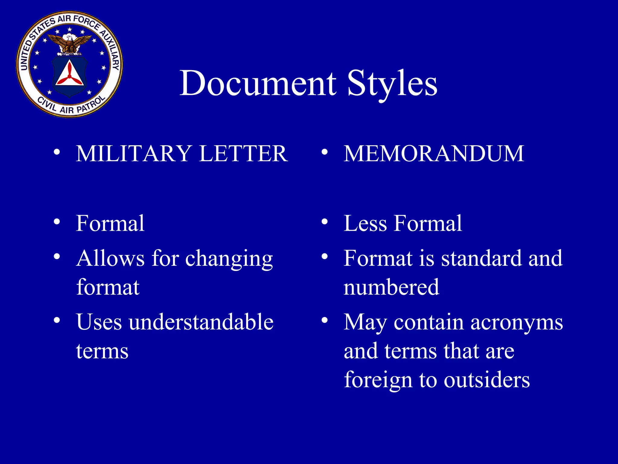 Voco Template Military style correspondence | PPT