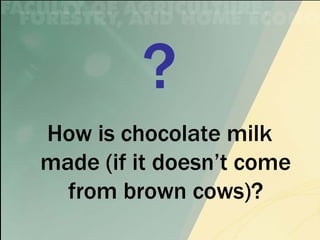 How is chocolate milk
made (if it doesn’t come
  from brown cows)?
 