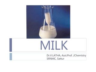 MILK
Dr.V.LATHA, Asst.Prof. /Chemistry
SRNMC, Sattur
 