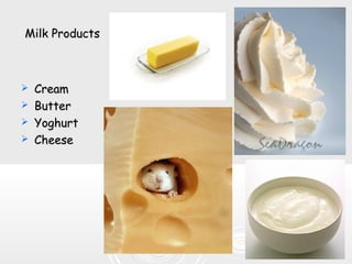 Milk ProductsMilk Products
 CreamCream
 ButterButter
 YoghurtYoghurt
 CheeseCheese
 