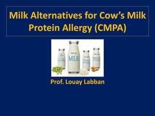 Milk Alternatives for Cow’s Milk
Protein Allergy (CMPA)
Prof. Louay Labban
 