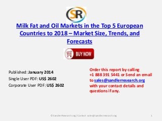Milk Fat and Oil Markets in the Top 5 European
Countries to 2018 – Market Size, Trends, and
Forecasts

Published: January 2014
Single User PDF: US$ 2602
Corporate User PDF: US$ 2602

Order this report by calling
+1 888 391 5441 or Send an email
to sales@sandlerresearch.org
with your contact details and
questions if any.

© SandlerResearch.org/ Contact sales@sandlerresearch.org

1

 