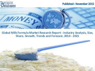 Published : November 2015
Global Milk Formula Market Research Report - Industry Analysis, Size,
Share, Growth, Trends and Forecast, 2014 - 2021
 