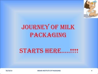 JOURNEY OF MILK
             PACKAGING

           STARTS HERE…..!!!!

02/16/13        INDIAN INSTITUTE OF PACKAGING   4
 