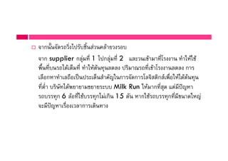 " ก ) "# , ')
" ก supplier ก     1, ก     2   !       /      & &'
 )      ,# %6    & %     #      0     /     # ก
   ก              ! #6   5& ก "#ก / " %ก + & ,#%
 % 3 ,#                ! Milk Run & ก # % *5
       ก6     &'     ก, ก 15 % ก&'        ก     #& 5
"! *5           ก #
 