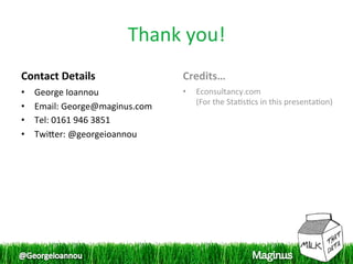 Thank you!
                                   
Contact Details                   Credits… 
•    George Ioannou               •    Econsultancy.com 
                                       (For the Sta1s1cs in this presenta1on) 
•    Email: George@maginus.com 
•    Tel: 0161 946 3851 
•    Twiper: @georgeioannou 
 