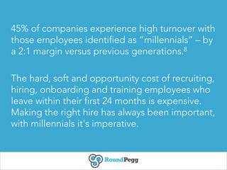 45% of companies experience high turnover with
those employees identified as “millennials” – by
a 2:1 margin versus previo...