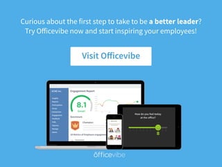 Curious about the first step to take to be a better leader? 
Try Oﬀicevibe now and start inspiring your employees!
Visit Oﬀicevibe
 