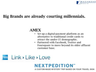 Big Brands are already courting millennials.


              AMEX
                • Set up a digital-payment platform as a...