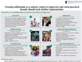 Treating millennials as a unitary cohort is imprecise and when practical
               brands should seek further segment...