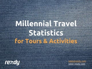 Millennial Travel
Statistics
for Tours & Activities
sales@rezdy.com
www.rezdy.com
 