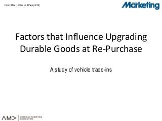 From:
Factors that Influence Upgrading
Durable Goods at Re-Purchase
A study of vehicle trade-ins
Miller, Wiles, and Park (2019)
 