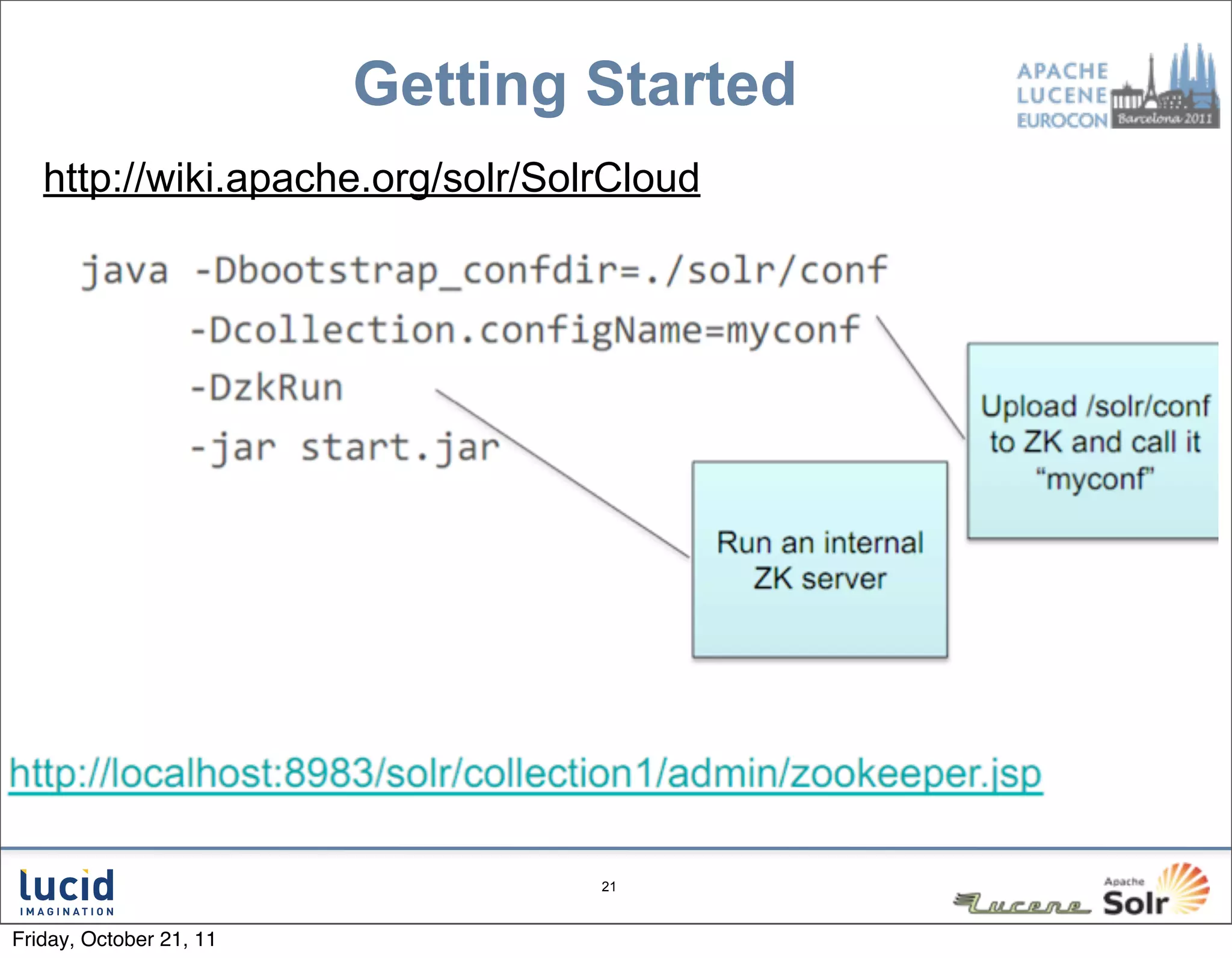 Getting Started
   http://wiki.apache.org/solr/SolrCloud




                                  21



Friday, October 21, 11
 