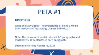 Peta Paragraphs Example Media Literacy, Information Literacy, and Technology Literacy | PPTX