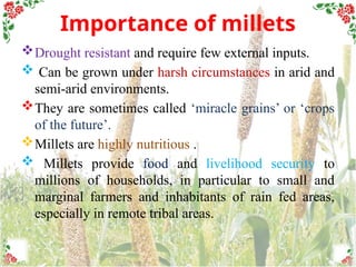 Millets Introduction Role of millets in Agriculture and Research | PPTX