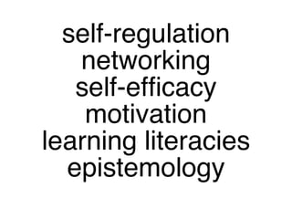 self-regulation networking self-efficacy motivation learning literacies epistemology 