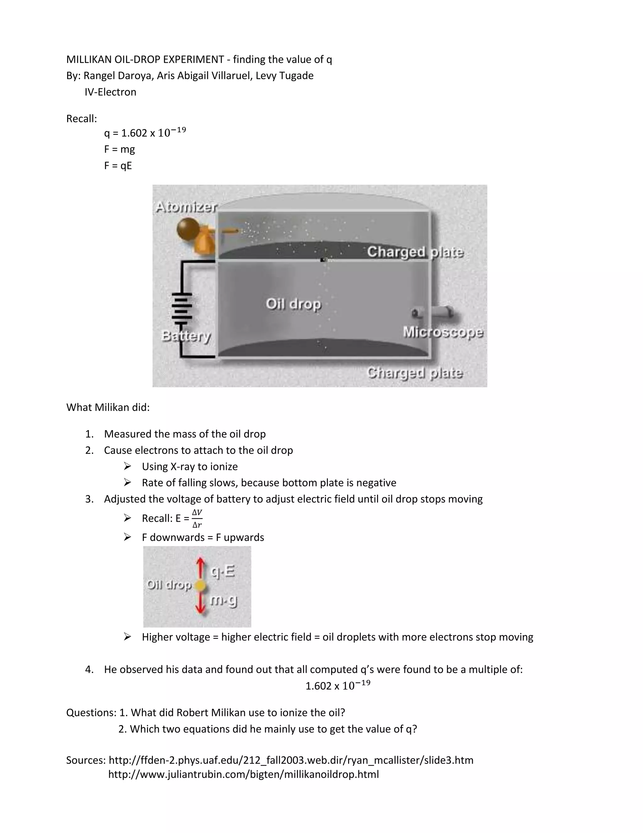 Millikan oil drop experiment | DOCX