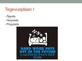 Tegevusplaan I
• Õppida
• Harjutada
• Pingutada
 