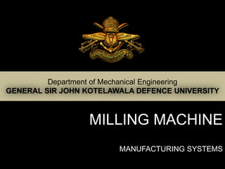MANUFACTURING SYSTEMS
MILLING MACHINE
 