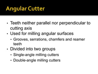Used for cutting slots andfor face and straddle millingoperations