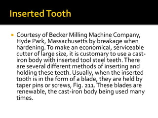 Sharpened by grinding tooth face (may have positive, zero or negative rake)