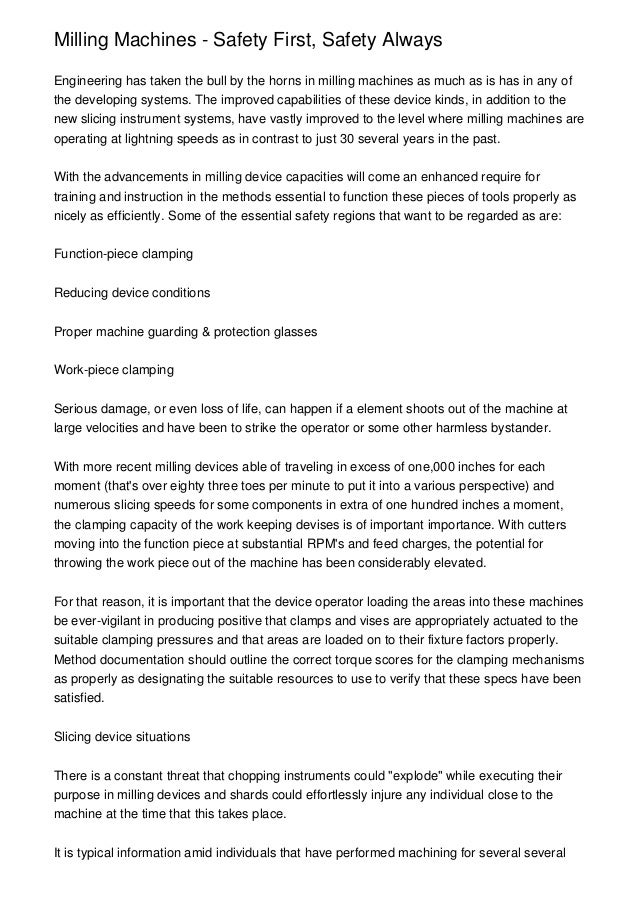 Milling Machines Safety First, Safety Always