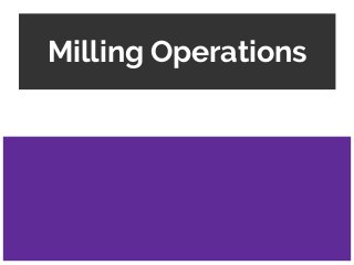 Milling Operations
 