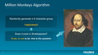 Million Monkeys Algorithm


      Randomly generate a 9 character group

                    TOBEORNOT



          Does it exist in Shakespeare?
       To be, or not to be- that is the question




3
 