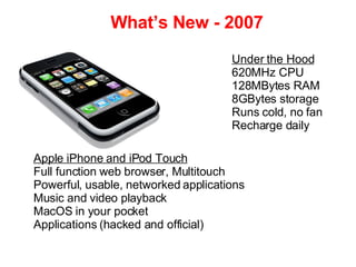 What’s New - 2007 Apple iPhone and iPod Touch Full function web browser, Multitouch Powerful, usable, networked applicatio...