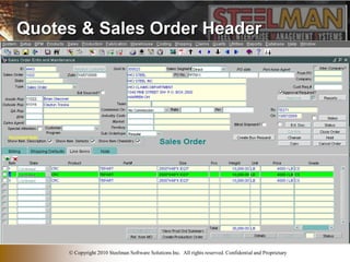 Quotes & Sales Order Header




     © Copyright 2010 Steelman Software Solutions Inc. All rights reserved. Confidential and Proprietary
 
