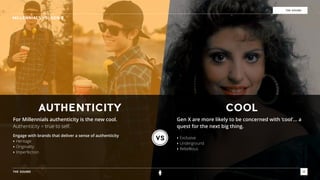 THE SOUND 15
THE SOUND
MILLENNIALS VS. GEN X
Gen X are more likely to be concerned with ‘cool’... a
quest for the next big...