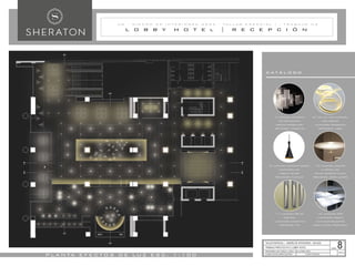 L O B B Y H O T E l | R E C E P C I Ó N
U M - D I S E Ñ O D E I N T E R I O R E S 2 0 2 2 - T A L L E R E S P E C I A L I - T R A B A J O N 2
P L A N TA E F E C T O S D E LU Z E S C . 1 : 1 0 0
TRABAJO PRÁCTICO N°2 | LOBBY HOTEL
PROFESORES: ARQ. GONELLA, JORGE - ARQ. ALVAREZ, NIDIA
ALUMNA: MILONE, MARÍA VALENTINA PLANOS TÉCNICOS
29/07/22
TALLER ESPECIAL I - DISEÑO DE INTERIORES - UM 2022
LÁMINA: 8
1
8| tira led tipo manguera
para bordes
iluminación decorativa
proveedor: lubox
7| luminaria colgante
tipo reflectante
acrílico esmerilado
proveedor: esmeralda
10| luminaria clgante
a medida led
difusa indirecta cálida
proveedor: aspen lumiere
9| luminaria colgante diseño
iluminación led
directa neutra
proveedor: platinum
12| luminaria spot
iluminación directa
en planos golgantes
doble altura (propuesta)
11| luminaria reflex
embutida
iluminación decorativa
proveedor: fmv
c at á l o g o
1
2
2
2
3
3
4
5
5
6
7
8
8
8
9
10
11
12
 