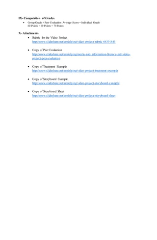 Group Project Individual Grading Scale Example Media and Information Literacy (MIL) Performance Task - Video Project ...