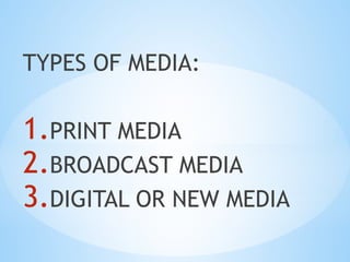 Types of Media Lesson 3 in Media and Information Literacy | PPTX