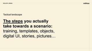 #HOLISTIC_DESIGN
The steps you actually
take towards a scenario:
training, templates, objects,
digital UI, stories, pictures…
Tactical landscape
 